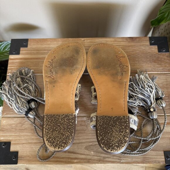 Sam Edelman Gretchen Gray Silver Ankle Wrap Tassel Gladiator Flat Sandal Size 7 - Picture 16 of 17